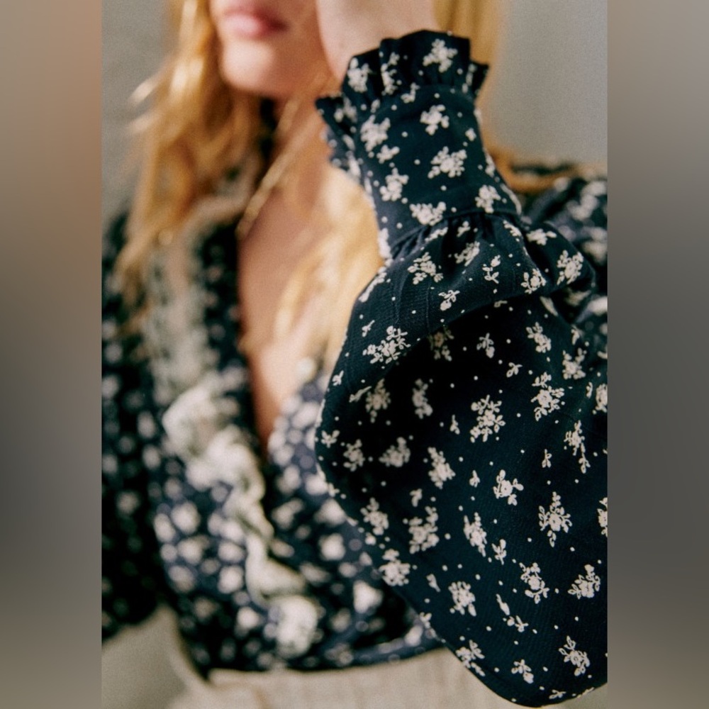 Sézane x SEA NY Chlo Shirt in Navy Floral Pattern FR 40 / US 8 - Picture 5 of 16